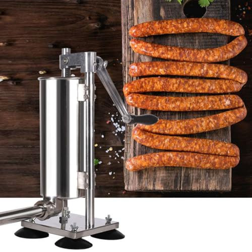 UPWONEC Macchina di Ripieno di Salsiccia Manuale, Macchina per Salsiccia di Aspirazione, Imbottitura di Salsiccia in Acciaio Inossidabile, Produttore di Salsicce per Manovella Verticale,2l