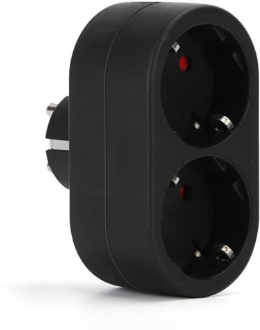 Aigostar Presa Doppia,Adattatore Schuko con Protezione Bambini,Doppia Presa Tedesca,Adattatore 2 prese Frontali,16A,Nero