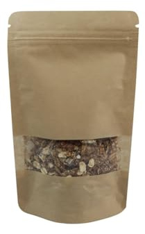 Sacchetti in Carta per Alimenti, Doypack Kraft con Finestra e Zip Perfetta per Alimenti, Busta Richiudibile Stand-Up con Finestra Trasparente (50, 110+70x190 mm)