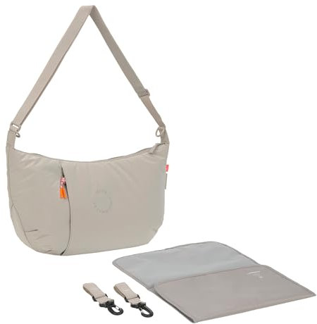 LÄSSIG Baby Wickeltasche zum Umhängen mit Wickelunterlage, Kinderwagenbefestigung, wasserabweisend/GRE Lunua Bum Bag beige