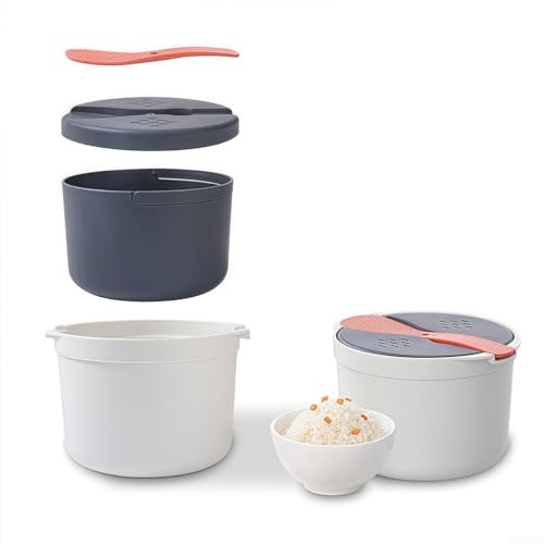 Microwave Rice Cooker Makes, Portable Microwave Rice Cooker Steamer 18x18x13cm for Home Office Travel Multifunctional Cooking(Orange)