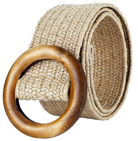 EDIBAZZAR Damen-Strohgürtel - Modischer H40 für einzigartigen Stil - Umweltfreundliches Material - Nachhaltigkeit - Dehnbarkeit - Natürliche Holzschnalle, gürtel, hosengürtel, modegürtel, hüftgürtel