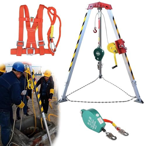 Trépied de sauvetage, équipement de levage industriel, trépied de sauvetage et de récupération, kits de sauvetage d'urgence avec dispositif antichute habité de 1200 lb et système autobloquan