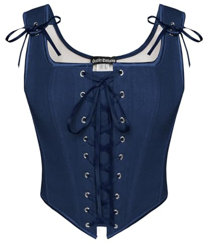 SCARLET DARKNESS Corset Renaissance vintage à lacets pour femme - Gilet paysan médiéval pour robe corset