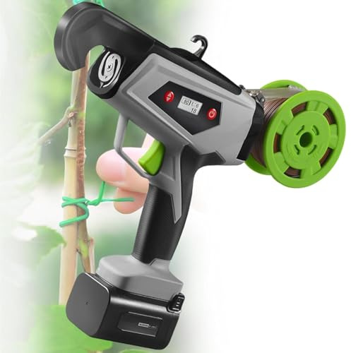 WEIZIIA Atadora de Plantas, eléctrica con Pantalla LED, para vides, con número de Vueltas de flejado Ajustable, con Dos baterías de Litio de 2 Ah, para Flores, hortalizas y viñedos.