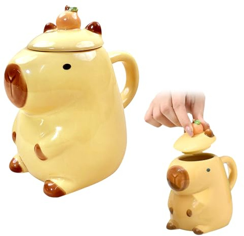 Capybara - Taza de café de 400 ml con tapa, taza con forma de capibara de dibujos animados, bonita taza de té Kawaii Capibara, divertida taza de regalo para familiares, amigos y niños (Capibara