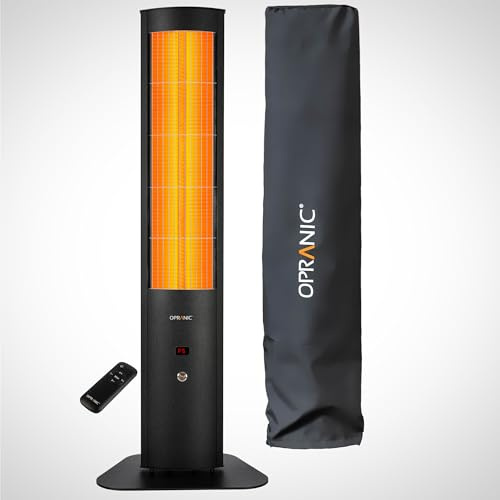 OPRANIC THOR S70 Infrarot Heizstrahler Terrasse mit Standfuß, 2300 W Standheizstrahler IP65, 5 Stufen, Timer & Fernbedienung, Terrassenheizer (Tiefschwarz mit Haube, 2300 Watt)