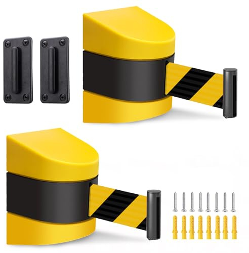 YUZINO 2Pcs Absperrband Ausziehbar 5 Meter, Absperrband Gelb Schwarz Mit ABS-Kunststoff-WandgehäUse, Wandmontiert Absperrung Ausziehbar Icherheitsabsperrung FüR Warteschlangen