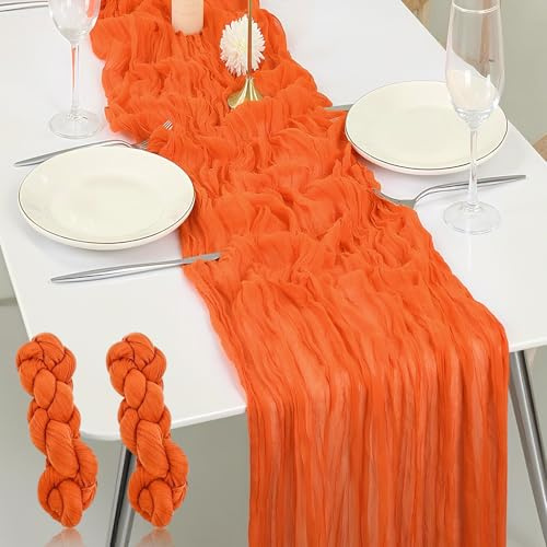 Seihtuch Tischläufer, Rustikaler Gaze Stoff, 90 x 300 cm Rustikaler Durchsichtiger Läufer für Boho Hochzeit Dekoration Geburtstagsparty Grün (2, Orange)