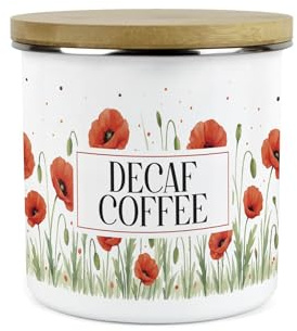 Purely Home Red Summer Poppies Decaf Coffee Canister - Poppy Patterned Floral Homewares Gifts - 1.2L Enamel Hot Drinks/Food Kitchen Storage Container