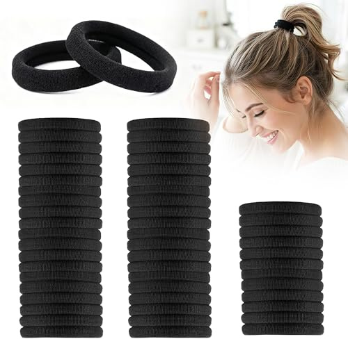 Élastiques Cheveux Fille 6mm,Lot de 50 élastiques à cheveux épais de 4 cm pour femme et fille, chouchous pour queue de cheval, noir