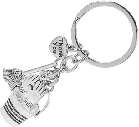 VALICLUD Housekeeping Appreciation Keychain Thank You Keychain with Bucket Charm Broom Pendant and Work Gloves Pendant Cleaning Keyring for Domestic Workers Janitorial Staff and Co-Workers