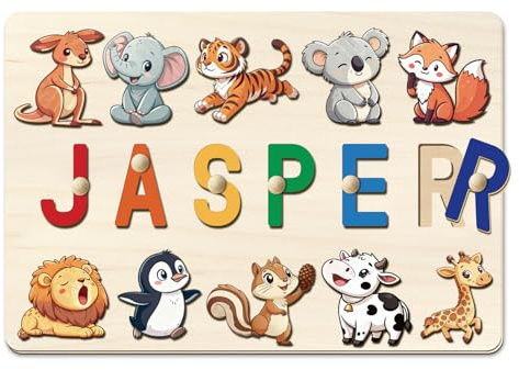 Puzzle Personalisiert Holzpuzzle Kinder, Personalisiertes Baby Puzzle Holztiere Ab 1 Jahr Buchstaben Und Ziffern, Personalisierte Geschenke Baby 1 Jahr Geburtstag
