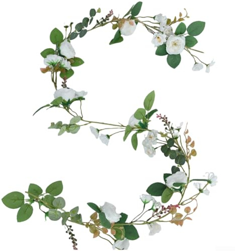 Fiori artificiali, fiore di loto rosa margherita rampicante per interni soffitto tubo avvolgimento, decorazione per arco nuziale verde pianta display (bianco)