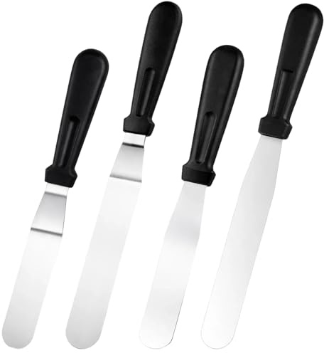 4PCS Stainless Steel Cake Spatula Set, Palette Knife Baking with 2 Offset and 2 Straight Icing Spatula, 27cm and 32cm, Pallet Knife for Cake Decorating, Smoothing Icing and Frosting Pastries