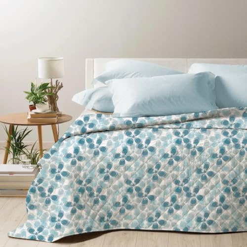 Mahome Trapuntino Matrimoniale Primaverile Estivo Leggero in Morbida Microfibra e imbottitura in Cotone - Copriletto Trapuntato Anallergico Traspirante Mano Delicata 260x260 (Garden Azzurro)