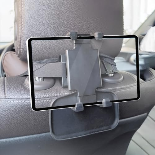 Tablethållare för bilhuvudstöd med remfäste, passande Polestar 2, CUPRA Formentor Leon, Golf GTI Mk8, Renault 5 E-Tech, Mercedes GLE, Volvo, Tesla, BYD, tillbehör för fast integrerade sportstolar