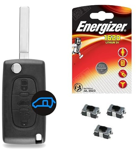 Boitier 3 Boutons pour Télécommande Plip Clé Compatible Peugeot Expert | Partner | Tepee | Bipper ✚ 3 Switch ✚ Pile CR1620 - Kit iRace Keys®