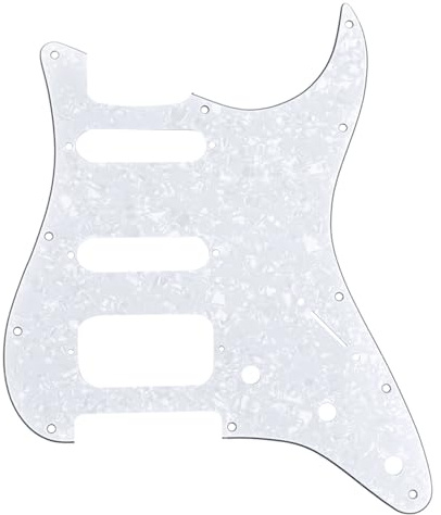 Musiclily Pro 11 Hål Round Corner HSS Gitarr Plektrumskydd Strata för USA/Mexikansk Stratocaster Open Pickup, 4-lager Vit Pearl