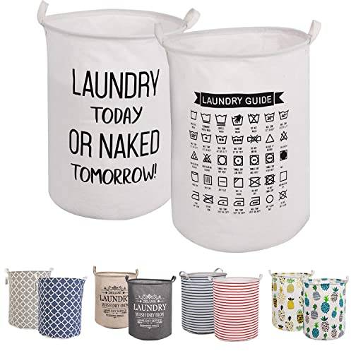LessMo 2PCS 19.7 Clasificador de Almacenamiento de canastas de lavandería, cestos de lavandería Plegables, Ropa de algodón Redonda Impermeable (Blanco, Engrosado 19 / Grande)