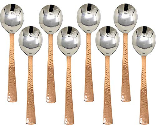 Handgehämmertes Besteck Party Set Servierlöffel Edelstahl mit Kupfergriffen Besteck Geschirr Serviergeschirr 12er-Pack