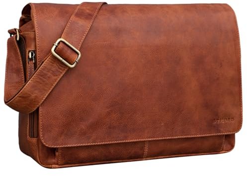 STILORD Vintage Umhängetasche aus Leder braun - 15 Zoll Laptoptasche für Büro, Uni, Office, Schule - DIN A4 Schultertasche 'Tom'