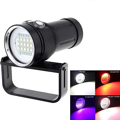 SecurityIng Scuba Diving Video Torch with White UV Red Light, 120 Degrees Wide Beam Angle Underwater Photography Fluorescence Dive Flashlight Fill Light with Handle(Battery Not Included)