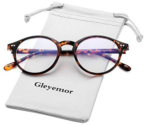 Gleyemor Blue Light Glasses for Men Women, Vintage Round Bluelight Blocking Computer Screen Protection Glasses (Tortoise)