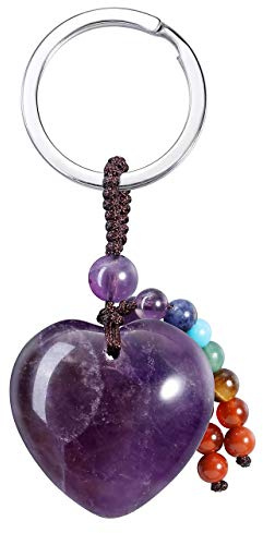 JSDDE Herz Schlüsselanhänger mit Chakra Quaste Liebe Schlüsselanhänger natürliche Edelsteine Herz Anhänger Heilung Reiki Glückbringer Keychain Geschenk für Liebhaber Freundinen Mama