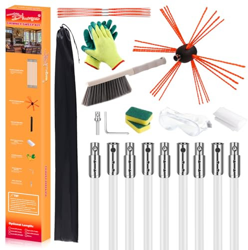 Bluesea 30 Feet Chimney Sweep Kit, Ergonomic Chimney Cleaning Kit, Extends Up to 30 Feet, Chimney Cleaner, Chimney Cleaning Tools, Chimney Cleaning System with Strong Brush, 9 Flexible Chimney Rods