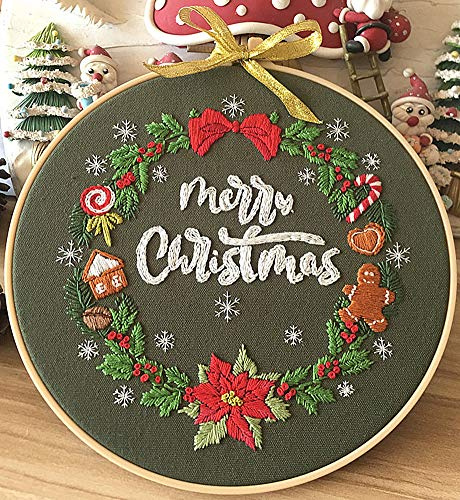 Awesocrafts Stickset Merry Christmas Ornaments Snowflake Wreath Awesocrafts Umfassendes Sortiment an Stickerei-Starterkits für Anfänger Erwachsene Kinder DIY Handgemachte einfache Muster Weihnachten