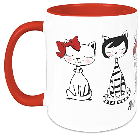GRAZDesign Tasse mit Namen Kinder, Kindertasse Mädchen Katzen Geschenk personalisiert, personalisierte Trinkbecher Kindergeschirr Becher Rot, Keramik, 330ml