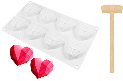 YGMXZL Stampo in silicone a forma di cuore, 3D a forma di cuore a forma di diamante, stampo in silicone antiaderente per cioccolato, dessert, torte, caramelle, cupcake (8 cavità B)