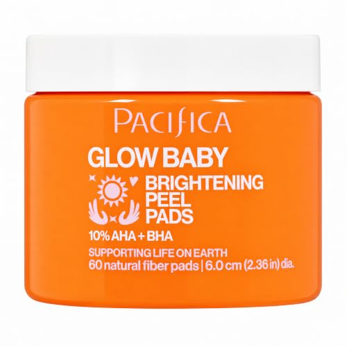 Pacifica Glow Baby Brightening Peel Pads 10% AHA + BHA Exfoliating Face Pads for Glowing Skin Resurfacing Glycolic Acid & Salicylic Acid Pad to Smooth Texture & Minimize Pores Fragrance Free 60 Count