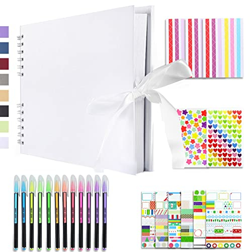 Vienrose Fotoalbum Zum Selbstgestalten 28,5 x 21 cm DIY Fotobuch 80 Seiten Seidenband Bastelpapier Album für 160 10x15 Fotos Baby Familie Valentinstag Geburtstag Jahrestag Geschenk