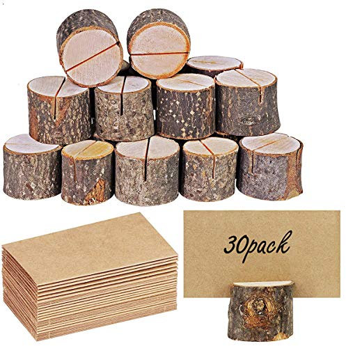 Tischkartenhalter Aus Holz, Rustikale Tischnummernhalter mit Kraft-Tischkarten, Holzfotohalter, Memo-Clip, für Hochzeitsfeier