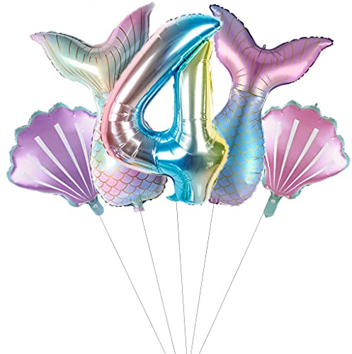 Großes Meerjungfrau Luftballons 4 Jahre geburtstag Deko Mädchen Set 4 Jahre Kindergeburtstag Deko Meerjungfrau Folienballon 4. Geburtstag dekoration Mädchen ballons 4 Geburtstag (4)