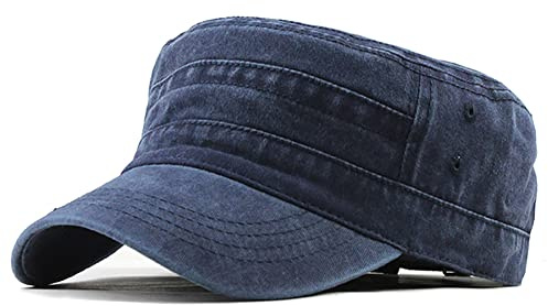 YULOONG Military Cap Vintage Washed Denim Army Caps Baumwolle Flat Top Cap Outdoor Sports Casual Sonnenhut Einstellbare Größe für Männer Frauen