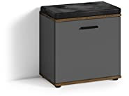 byLIVING Sitzbank Jakob, Zwei Fächer, B 48,5, H 49, T 30 cm, Schuh-Bank | Hocker in anthrazit mit schwarzem Kunstleder Sitzkissen, Schuhschrank mit Tür, Garderoben-Kommode