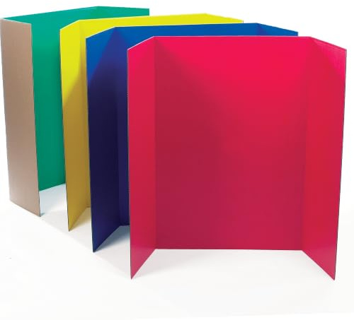 Baker Ross EK710 Tri Fold Display Boards - Pack of 4, 122 x 91cm, Assorted Colours, Presentation & Display Boards, School Projects