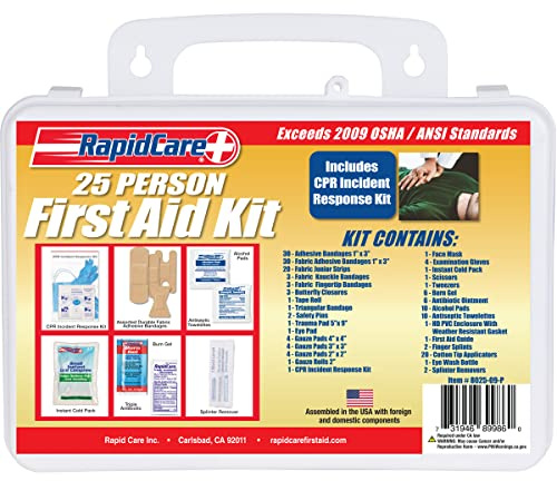 Rapid Care First Aid 8025-09-1P 25 Person OSHA / ANSI 2009 Compliant Poly First Aid Kit, 169 Pieces, Wall Mountable, White