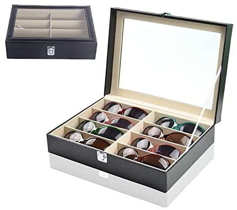 Youyijia Brillenbox für 8 FäCher Brillen Sonnenbrillen Aufbewahrung Brillenbox FüR Mehrere Brillen Brillenaufbewahrung Mehrere Brillen für Onnenbrillen Glas Schmuck 33.3x24.4x8.5cm