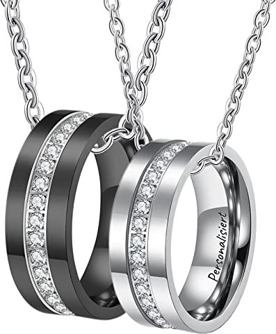 Bishilin Pärchen Kette Personalisiert, Partner Halskette Anhänger Ring Edelstahl 8MM mit Zirkonia Paar Ketten für Sie und Ihn