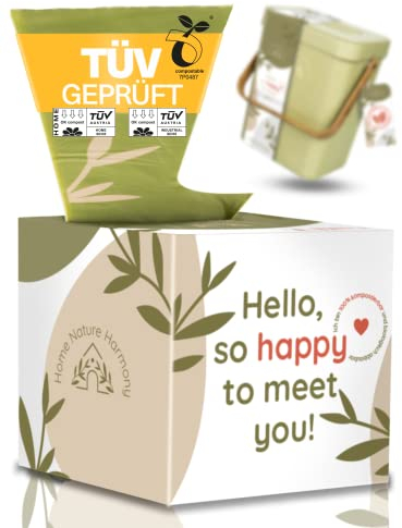 Home Nature Harmony Biomüllbeutel 6L mit Henkel-extra stark, reißfest & auslaufsicher-100 kompostierbare Müllbeutel-OK Compost Home & Industrial inkl. Spenderbox (Grün)
