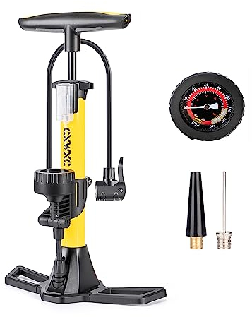 CXWXC Pompa per bicicletta tutte le valvole, pompa ad aria per bicicletta con manometro per indicatore di pressione 11 bar/160 psi pompa da terra per bici da strada, e-bike,MTB (Giallo, M)