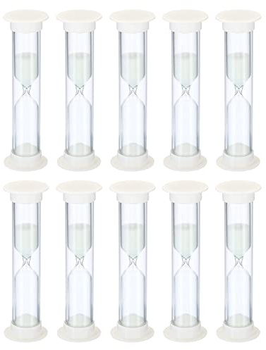 PATIKIL 3 Minute Sable Minuteur, 10Pcs Petit Sablonneux Horloge avec Plastique Couverture, Compte à Rebours Sable Verre pour Jeux, Cuisine, Fête Favorise Bricolage Décoration, Blanc