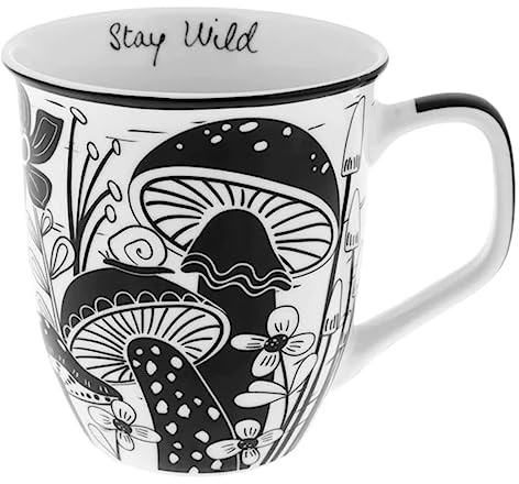 Karma Gifts 14 oz Black and White Boho Mug Mushroom - Cute Coffee and Tea Mug - Ceramic Coffee Mugs for Women and Men