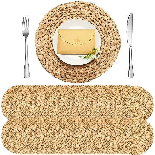 Tanlade Round Placemats Hand Woven Round Woven Placemats Braided Water Hyacinth Table Mats for Dinner Charger Plates Rustic Boho Kitchen Dining Table Decoration, 13.8 Inches (30)