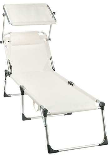 GOVITA - Tumbona plegable y ligera, con parasol, cojín y respaldo reclinable, capacidad máxima de 150 kg, Tumbonas de Piscina para jardín, terraza, balcón (1)