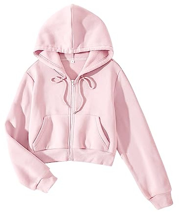Cioatin Sweat à Capuche Court en Polaire à Fermeture éclair pour Femme Y2K Automne Tendance Manches Longues athlétique Entraînement Veste Pull, Rose, Medium